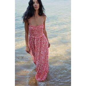 ZARA | NWT! Floral Smocked Bodice Linen Blend Maxi Dress, Size Medium